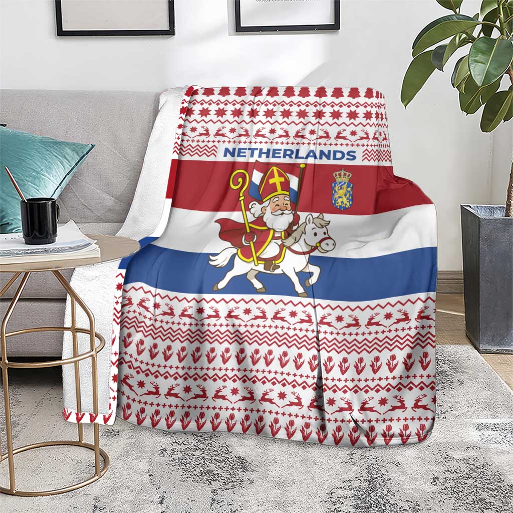 Netherlands Christmas Blanket with Sinterklaas Horse Dutch Flag and Festive Knit Pattern - Wonder Print Shop