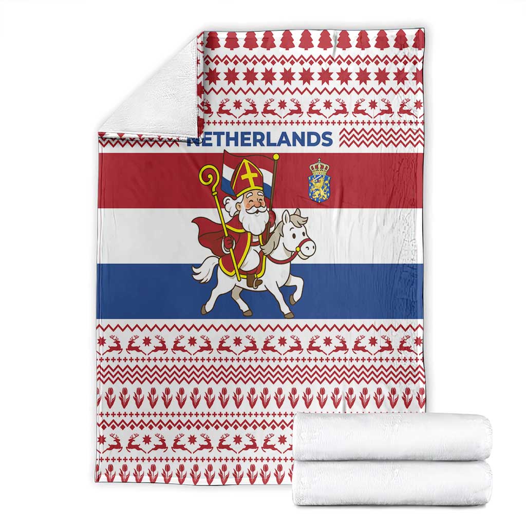 Netherlands Christmas Blanket with Sinterklaas Horse Dutch Flag and Festive Knit Pattern - Wonder Print Shop