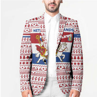 Netherlands Christmas Blazer with Sinterklaas Horse Dutch Flag and Festive Knit Pattern - Wonder Print Shop