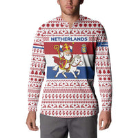 Netherlands Christmas Button Sweatshirt with Sinterklaas Horse Dutch Flag and Festive Knit Pattern - Wonder Print Shop