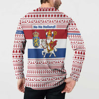 Netherlands Christmas Button Sweatshirt with Sinterklaas Horse Dutch Flag and Festive Knit Pattern - Wonder Print Shop