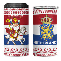 Netherlands Christmas 4 in 1 Can Cooler Tumbler with Sinterklaas Horse Dutch Flag and Festive Knit Pattern - Wonder Print Shop