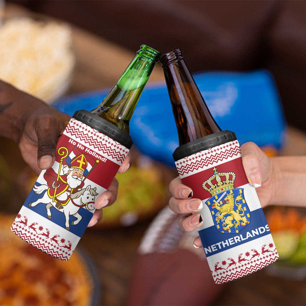 Netherlands Christmas 4 in 1 Can Cooler Tumbler with Sinterklaas Horse Dutch Flag and Festive Knit Pattern - Wonder Print Shop