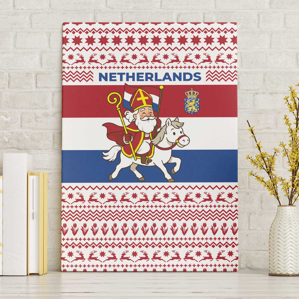 Netherlands Christmas Canvas Wall Art with Sinterklaas Horse Dutch Flag and Festive Knit Pattern - Wonder Print Shop