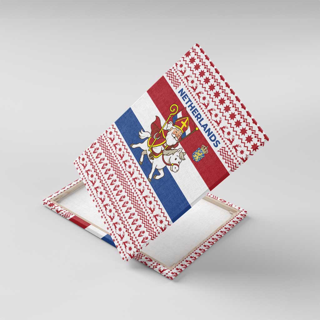 Netherlands Christmas Canvas Wall Art with Sinterklaas Horse Dutch Flag and Festive Knit Pattern - Wonder Print Shop