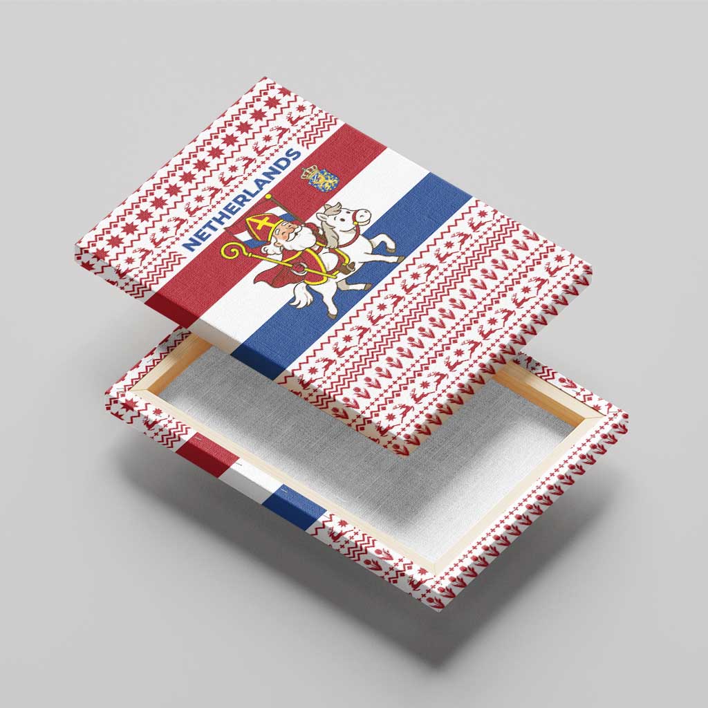 Netherlands Christmas Canvas Wall Art with Sinterklaas Horse Dutch Flag and Festive Knit Pattern - Wonder Print Shop