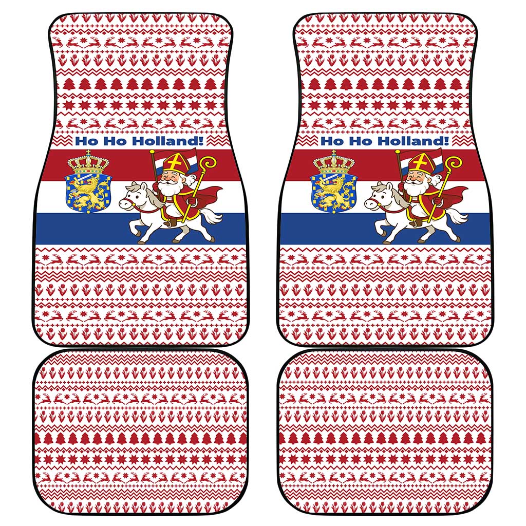 Netherlands Christmas Car Mats with Sinterklaas Horse Dutch Flag and Festive Knit Pattern - Wonder Print Shop