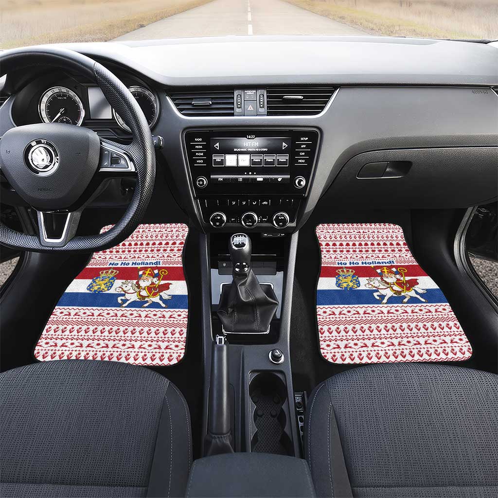 Netherlands Christmas Car Mats with Sinterklaas Horse Dutch Flag and Festive Knit Pattern - Wonder Print Shop