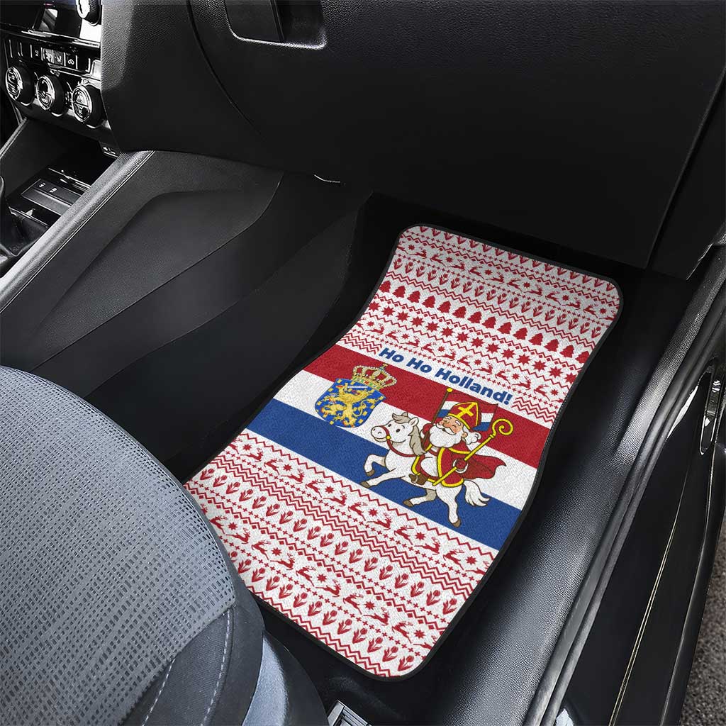 Netherlands Christmas Car Mats with Sinterklaas Horse Dutch Flag and Festive Knit Pattern - Wonder Print Shop