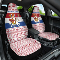 Netherlands Christmas Car Seat Cover with Sinterklaas Horse Dutch Flag and Festive Knit Pattern - Wonder Print Shop