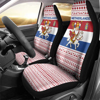 Netherlands Christmas Car Seat Cover with Sinterklaas Horse Dutch Flag and Festive Knit Pattern - Wonder Print Shop