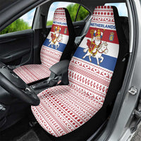 Netherlands Christmas Car Seat Cover with Sinterklaas Horse Dutch Flag and Festive Knit Pattern - Wonder Print Shop