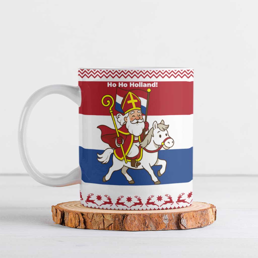 Netherlands Christmas Ceramic Mug with Sinterklaas Horse Dutch Flag and Festive Knit Pattern - Wonder Print Shop