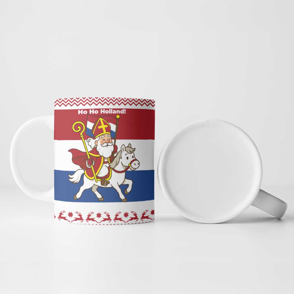 Netherlands Christmas Ceramic Mug with Sinterklaas Horse Dutch Flag and Festive Knit Pattern - Wonder Print Shop
