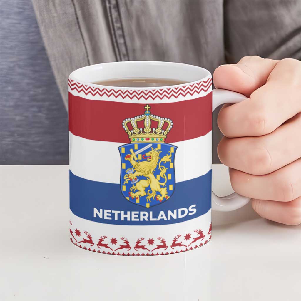 Netherlands Christmas Ceramic Mug with Sinterklaas Horse Dutch Flag and Festive Knit Pattern - Wonder Print Shop