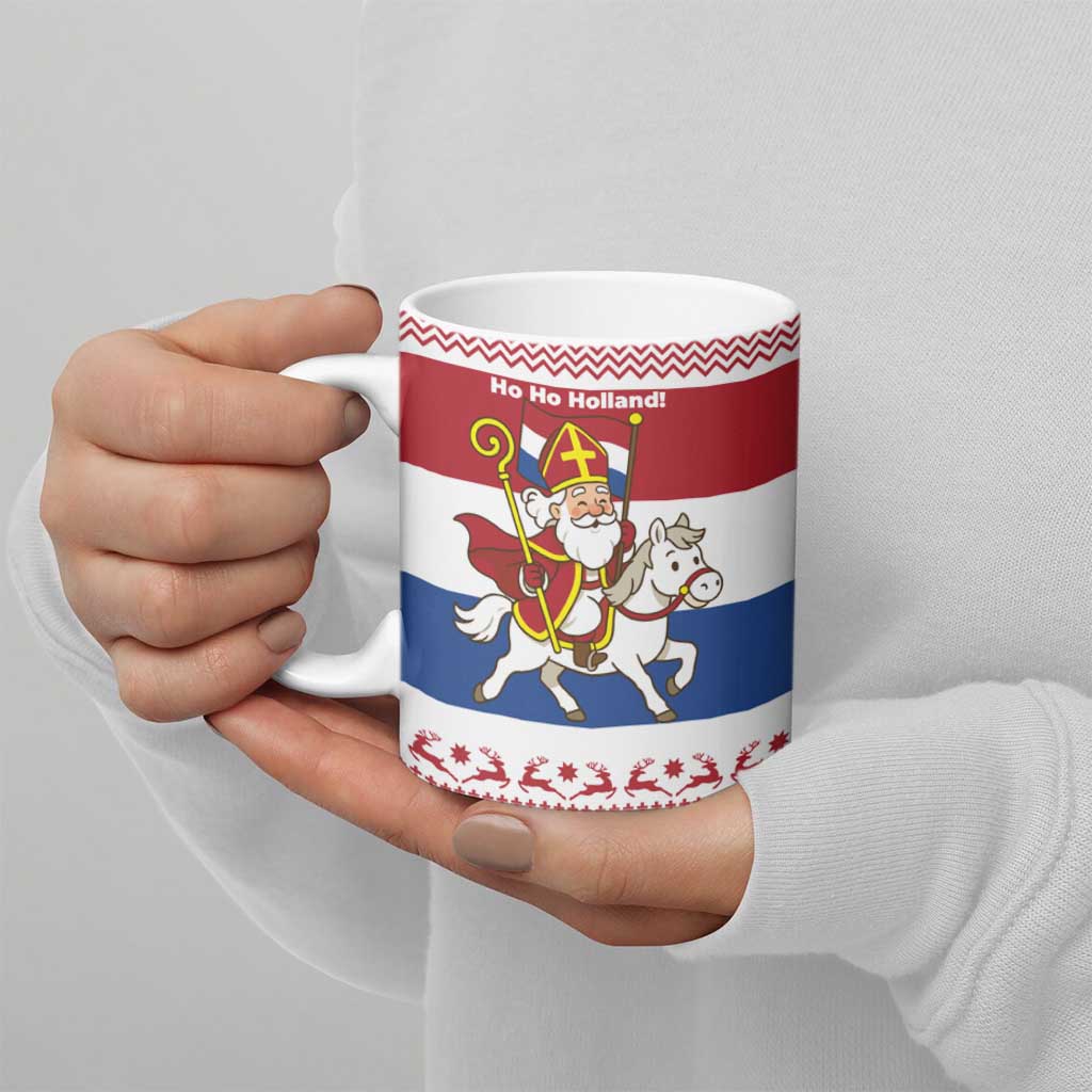 Netherlands Christmas Ceramic Mug with Sinterklaas Horse Dutch Flag and Festive Knit Pattern - Wonder Print Shop