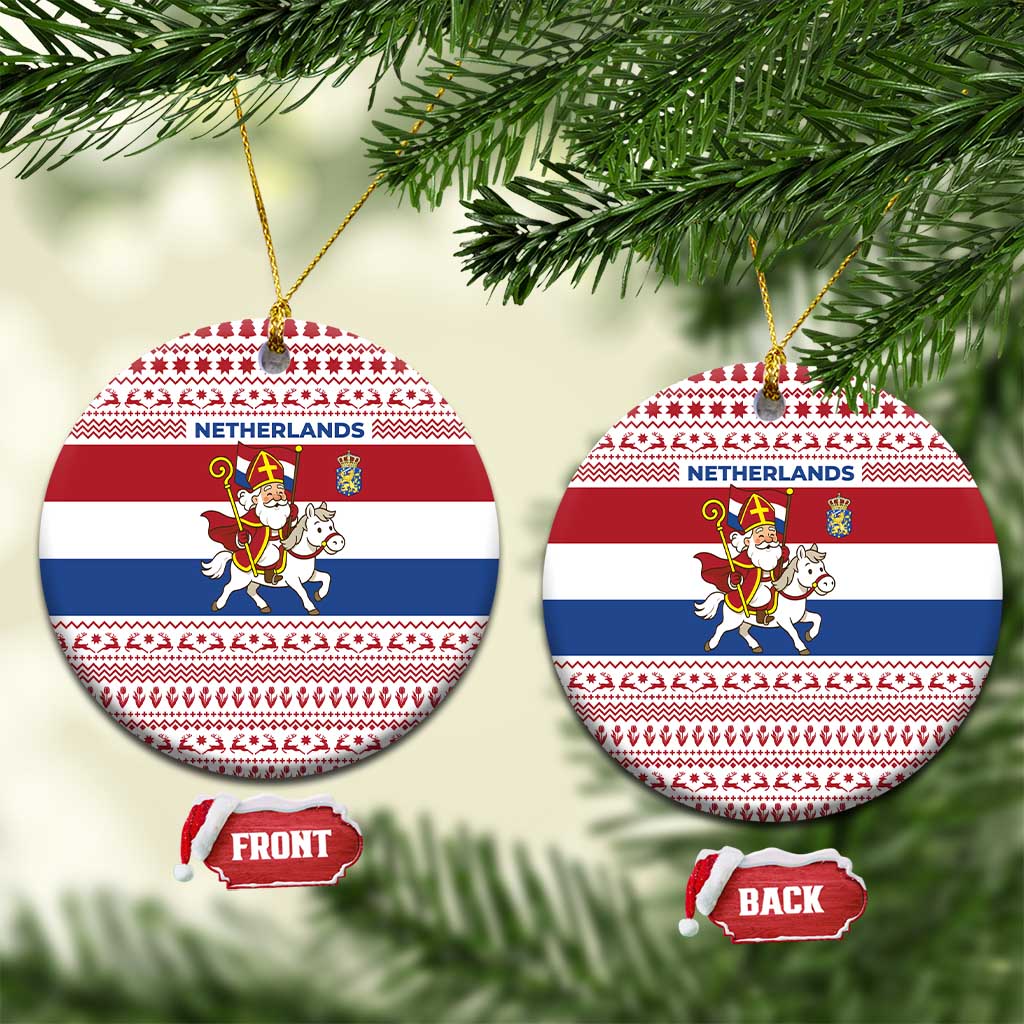 Netherlands Christmas Ceramic Ornament with Sinterklaas Horse Dutch Flag and Festive Knit Pattern - Wonder Print Shop