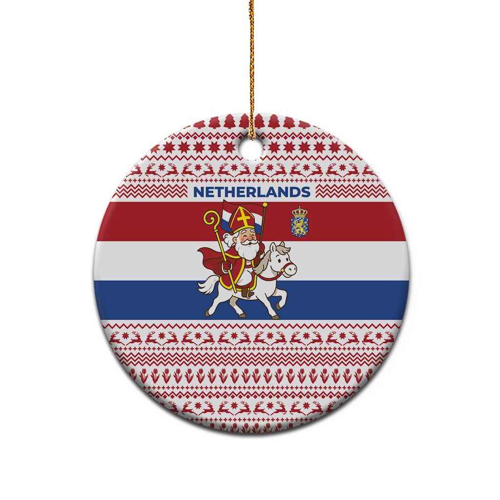 Netherlands Christmas Ceramic Ornament with Sinterklaas Horse Dutch Flag and Festive Knit Pattern - Wonder Print Shop