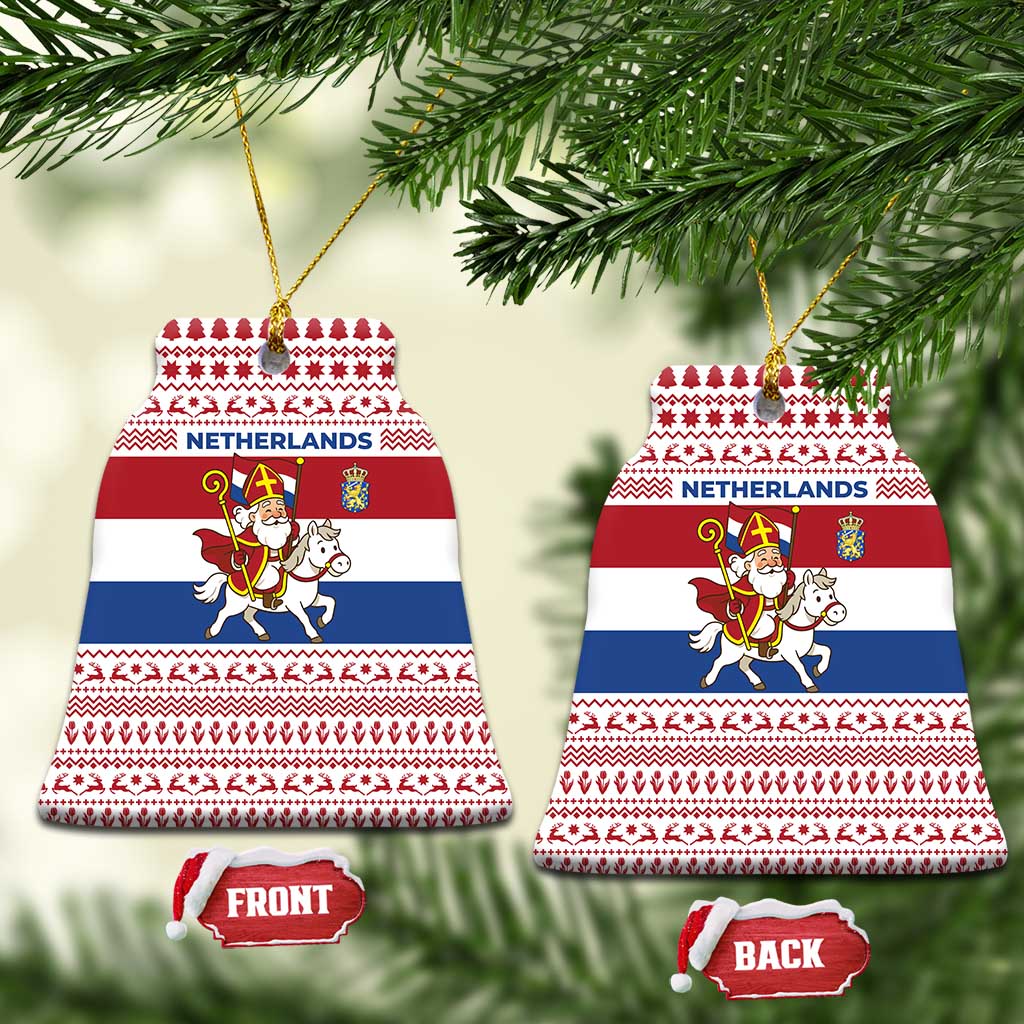 Netherlands Christmas Ceramic Ornament with Sinterklaas Horse Dutch Flag and Festive Knit Pattern - Wonder Print Shop