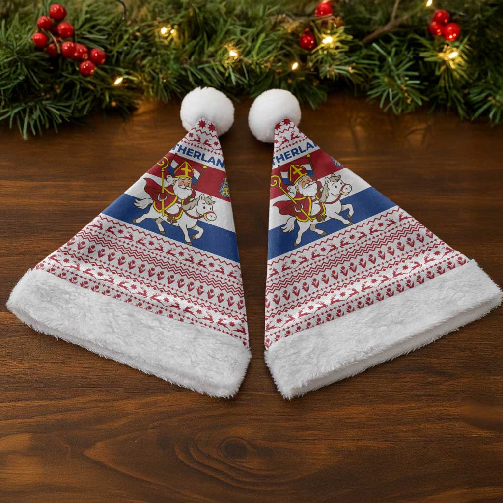 Netherlands Christmas Santa Hat with Sinterklaas Horse Dutch Flag and Festive Knit Pattern - Wonder Print Shop