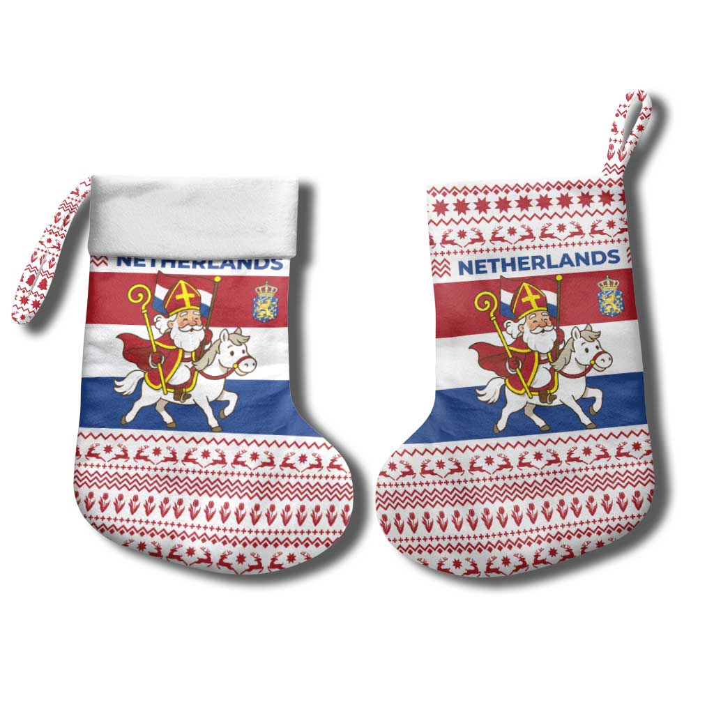 Netherlands Christmas Stocking with Sinterklaas Horse Dutch Flag and Festive Knit Pattern - Wonder Print Shop