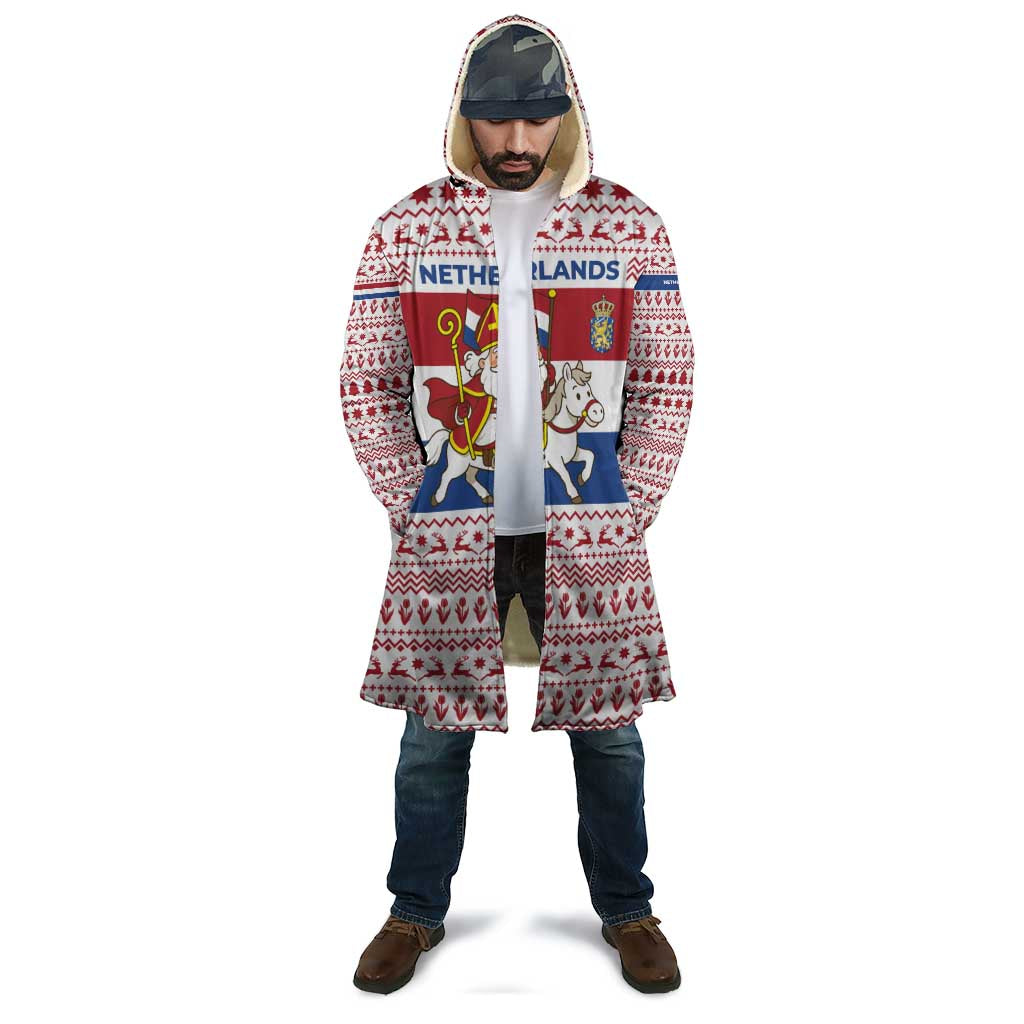 Netherlands Christmas Cloak with Sinterklaas Horse Dutch Flag and Festive Knit Pattern - Wonder Print Shop