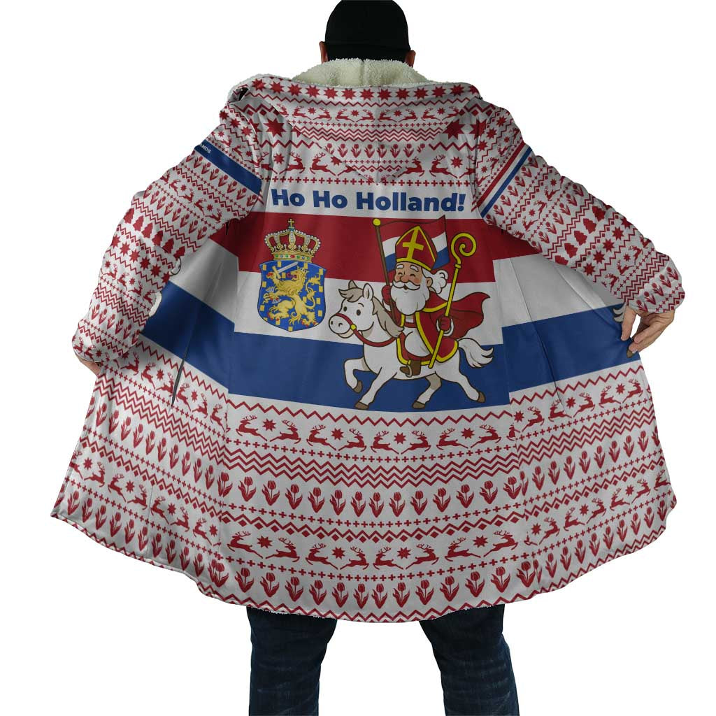 Netherlands Christmas Cloak with Sinterklaas Horse Dutch Flag and Festive Knit Pattern - Wonder Print Shop