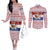 Netherlands Christmas Couples Matching Off The Shoulder Long Sleeve Dress and Long Sleeve Button Shirt with Sinterklaas Horse Dutch Flag and Festive Knit Pattern - Wonder Print Shop