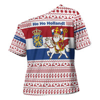 Netherlands Christmas Cross Shoulder Shirt with Sinterklaas Horse Dutch Flag and Festive Knit Pattern - Wonder Print Shop