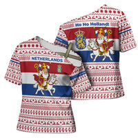 Netherlands Christmas Cross Shoulder Shirt with Sinterklaas Horse Dutch Flag and Festive Knit Pattern - Wonder Print Shop