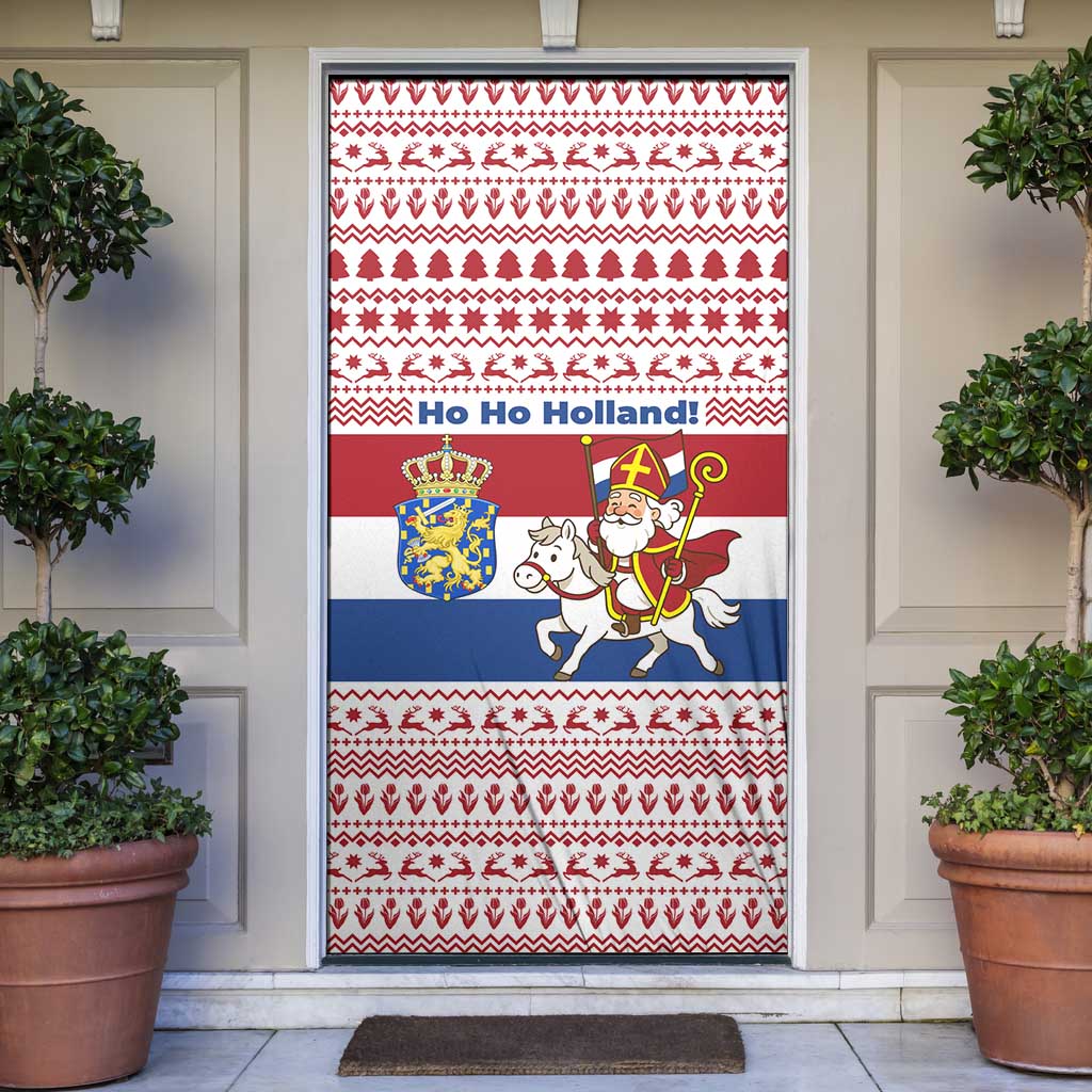 Netherlands Christmas Door Cover with Sinterklaas Horse Dutch Flag and Festive Knit Pattern - Wonder Print Shop