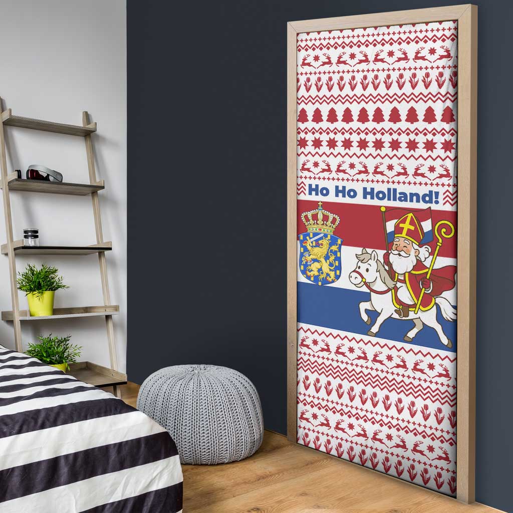 Netherlands Christmas Door Cover with Sinterklaas Horse Dutch Flag and Festive Knit Pattern - Wonder Print Shop