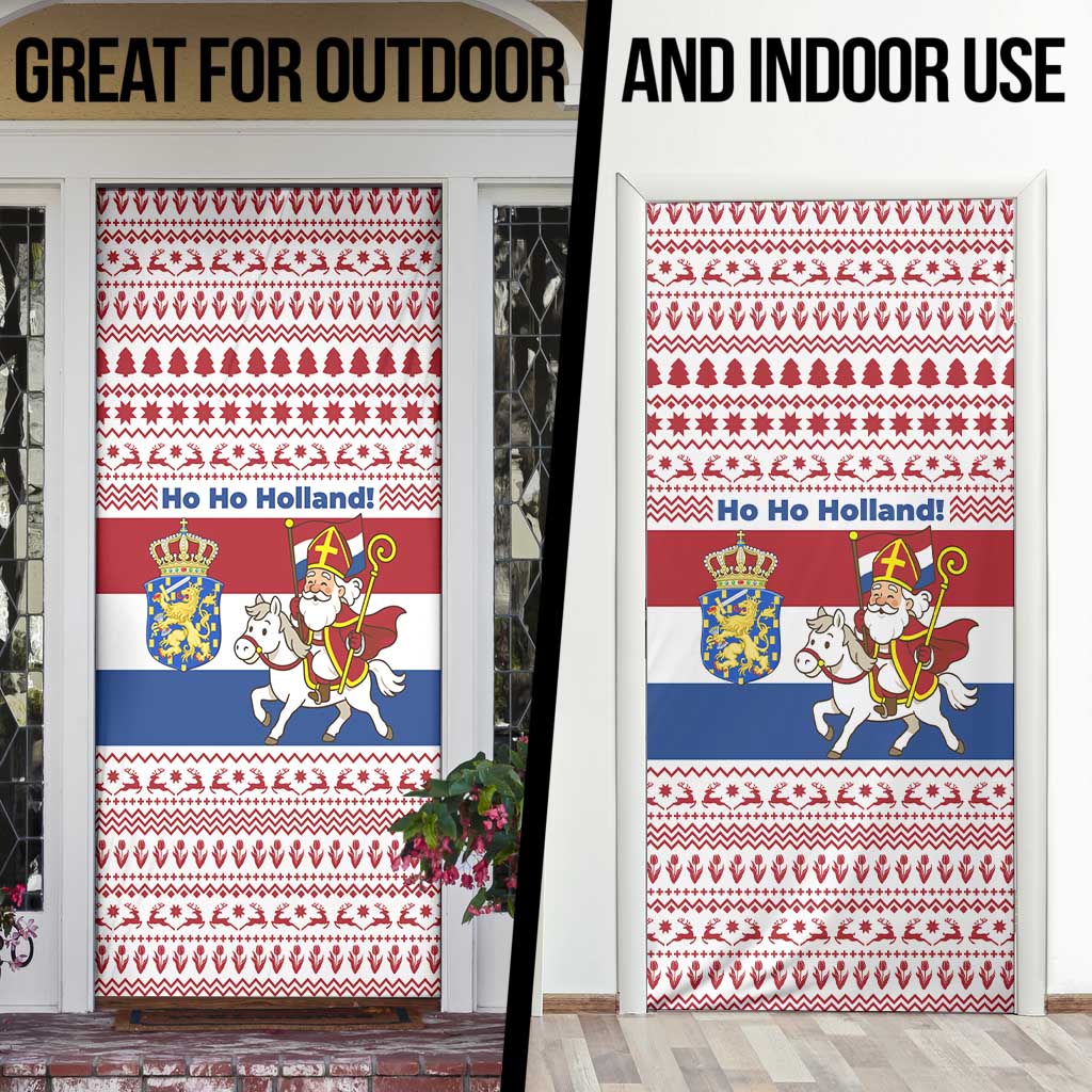 Netherlands Christmas Door Cover with Sinterklaas Horse Dutch Flag and Festive Knit Pattern - Wonder Print Shop