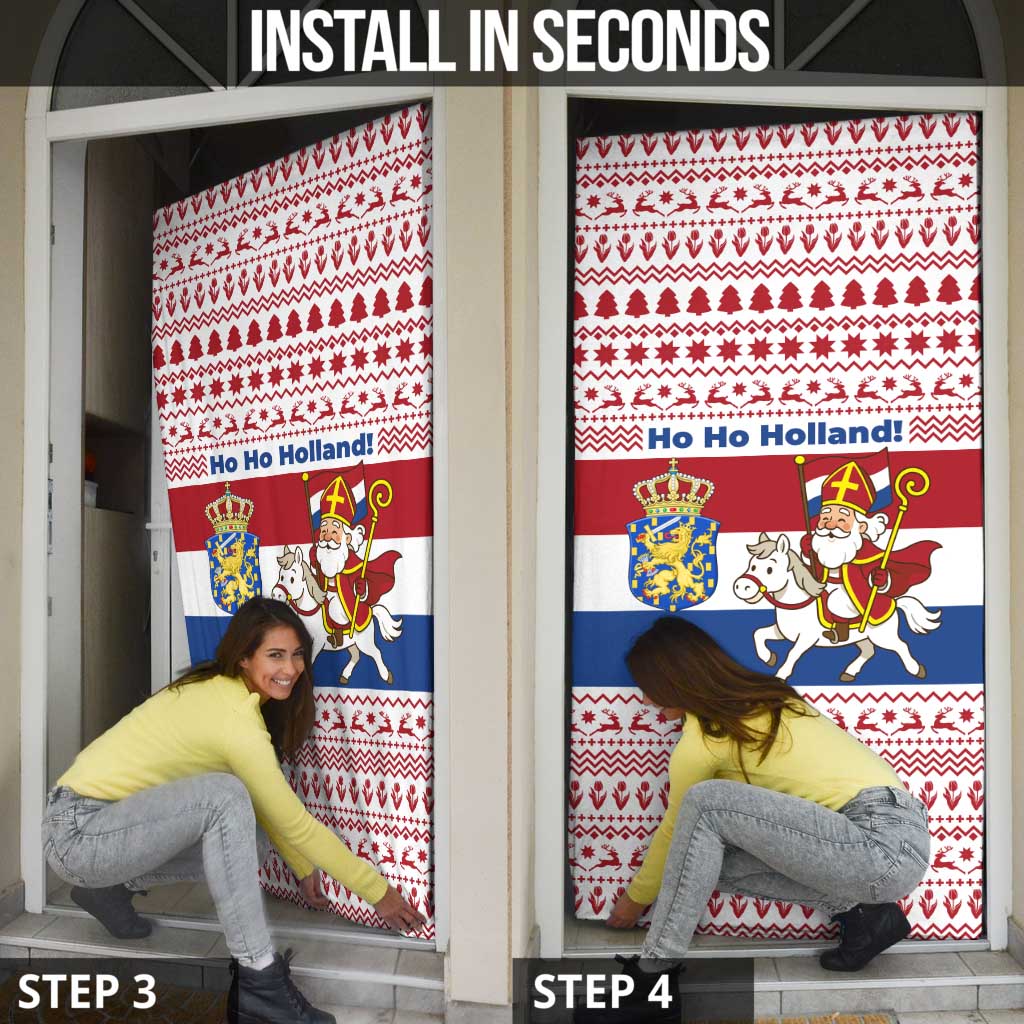 Netherlands Christmas Door Cover with Sinterklaas Horse Dutch Flag and Festive Knit Pattern - Wonder Print Shop