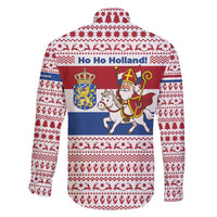 Netherlands Christmas Family Matching Long Sleeve Bodycon Dress and Hawaiian Shirt with Sinterklaas Horse Dutch Flag and Festive Knit Pattern - Wonder Print Shop