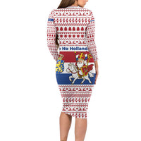 Netherlands Christmas Family Matching Long Sleeve Bodycon Dress and Hawaiian Shirt with Sinterklaas Horse Dutch Flag and Festive Knit Pattern - Wonder Print Shop