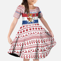 Netherlands Christmas Family Matching Mermaid Dress and Hawaiian Shirt with Sinterklaas Horse Dutch Flag and Festive Knit Pattern - Wonder Print Shop