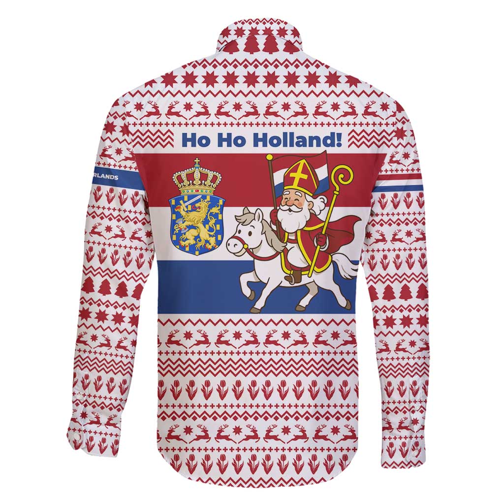 Netherlands Christmas Family Matching Mermaid Dress and Hawaiian Shirt with Sinterklaas Horse Dutch Flag and Festive Knit Pattern - Wonder Print Shop