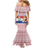 Netherlands Christmas Family Matching Mermaid Dress and Hawaiian Shirt with Sinterklaas Horse Dutch Flag and Festive Knit Pattern - Wonder Print Shop