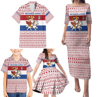 Netherlands Christmas Family Matching Puletasi and Hawaiian Shirt with Sinterklaas Horse Dutch Flag and Festive Knit Pattern - Wonder Print Shop