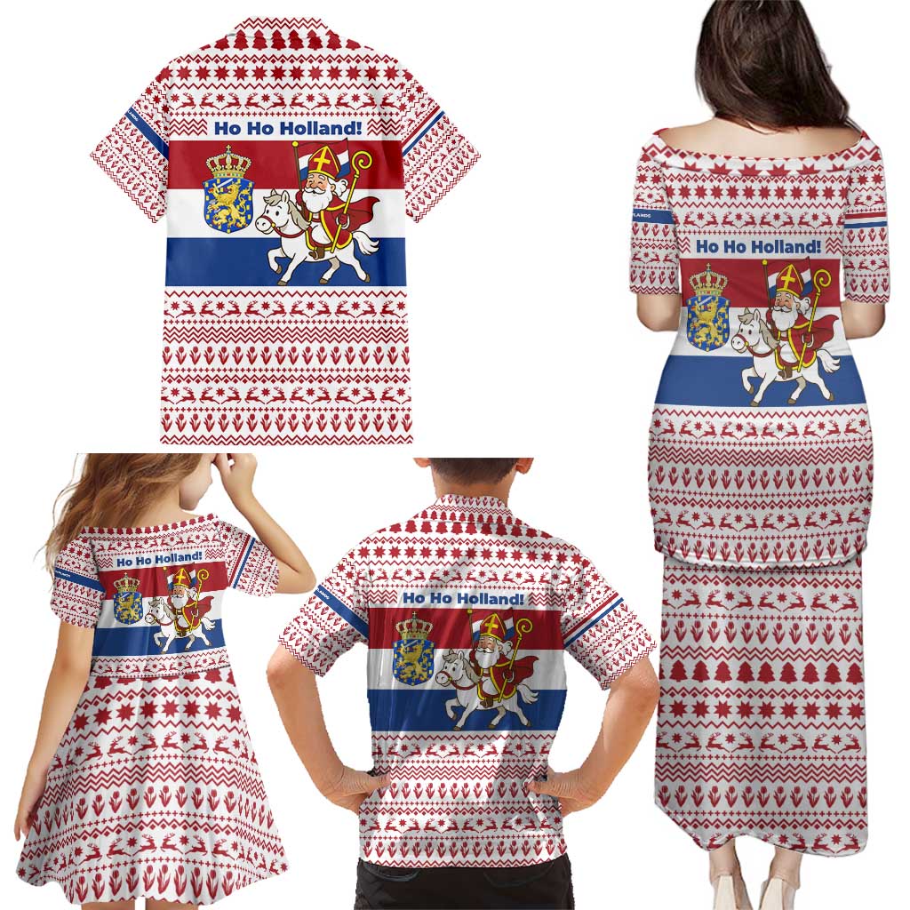 Netherlands Christmas Family Matching Puletasi and Hawaiian Shirt with Sinterklaas Horse Dutch Flag and Festive Knit Pattern - Wonder Print Shop