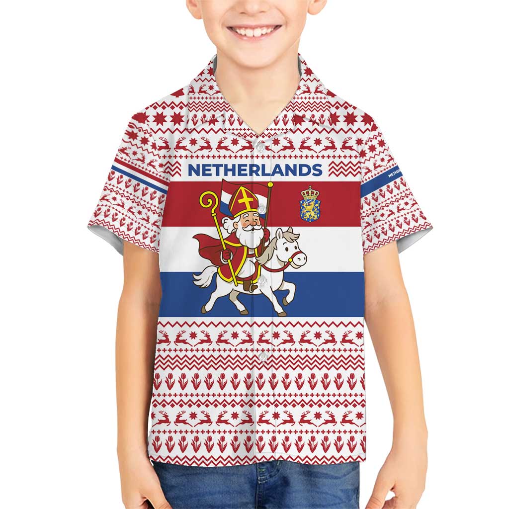 Netherlands Christmas Family Matching Puletasi and Hawaiian Shirt with Sinterklaas Horse Dutch Flag and Festive Knit Pattern - Wonder Print Shop