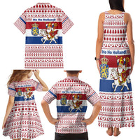 Netherlands Christmas Family Matching Tank Maxi Dress and Hawaiian Shirt with Sinterklaas Horse Dutch Flag and Festive Knit Pattern - Wonder Print Shop