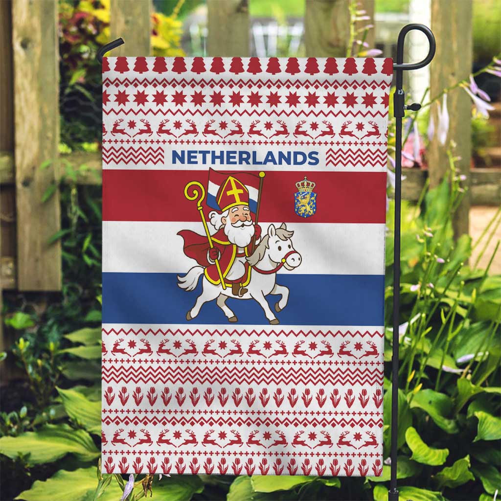 Netherlands Christmas Garden Flag with Sinterklaas Horse Dutch Flag and Festive Knit Pattern - Wonder Print Shop