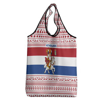 Netherlands Christmas Grocery Bag with Sinterklaas Horse Dutch Flag and Festive Knit Pattern - Wonder Print Shop
