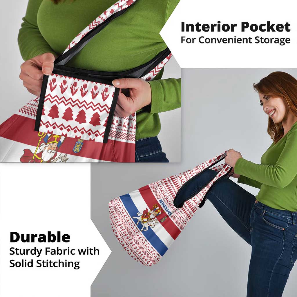 Netherlands Christmas Grocery Bag with Sinterklaas Horse Dutch Flag and Festive Knit Pattern - Wonder Print Shop