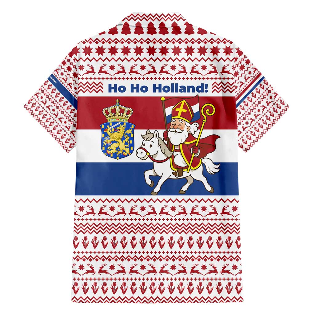 Netherlands Christmas Hawaiian Shirt with Sinterklaas Horse Dutch Flag and Festive Knit Pattern - Wonder Print Shop