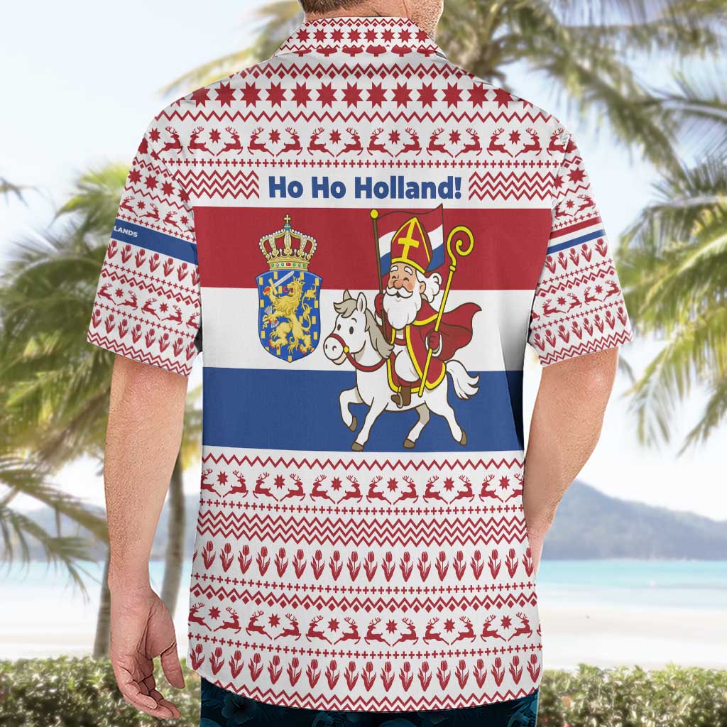 Netherlands Christmas Hawaiian Shirt with Sinterklaas Horse Dutch Flag and Festive Knit Pattern - Wonder Print Shop