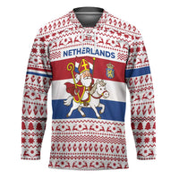 Netherlands Christmas Hockey Jersey with Sinterklaas Horse Dutch Flag and Festive Knit Pattern - Wonder Print Shop