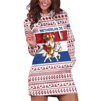 Netherlands Christmas Hoodie Dress with Sinterklaas Horse Dutch Flag and Festive Knit Pattern - Wonder Print Shop